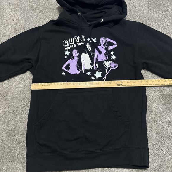 Olivia Rodrigo GUTS Hoodie Womens Small Black World Tour Pullover Spill Ur Guts - Picture 3 of 5